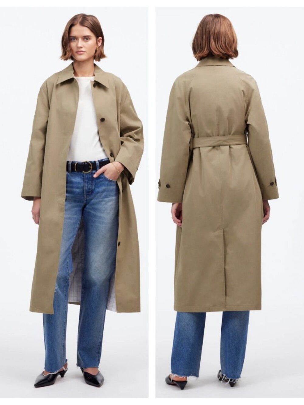 Madewell Single-Breasted Long Trench Coat Heritage Khaki